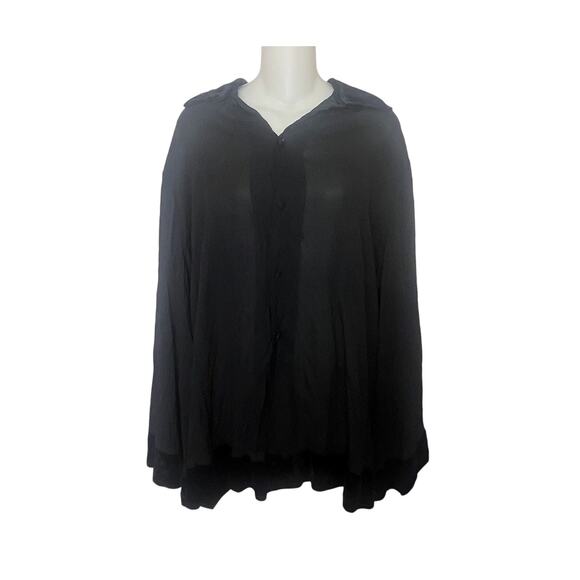 Vivienne Tam Vintage Black Crepe Crinkled Sheer Velvet Trim Top Sz 1 S/M/L - Picture 1 of 9